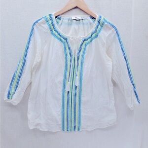 Vineyard Vines White Tunic with turq yellow Embroidery Silk Blend SZ M Worn 1X